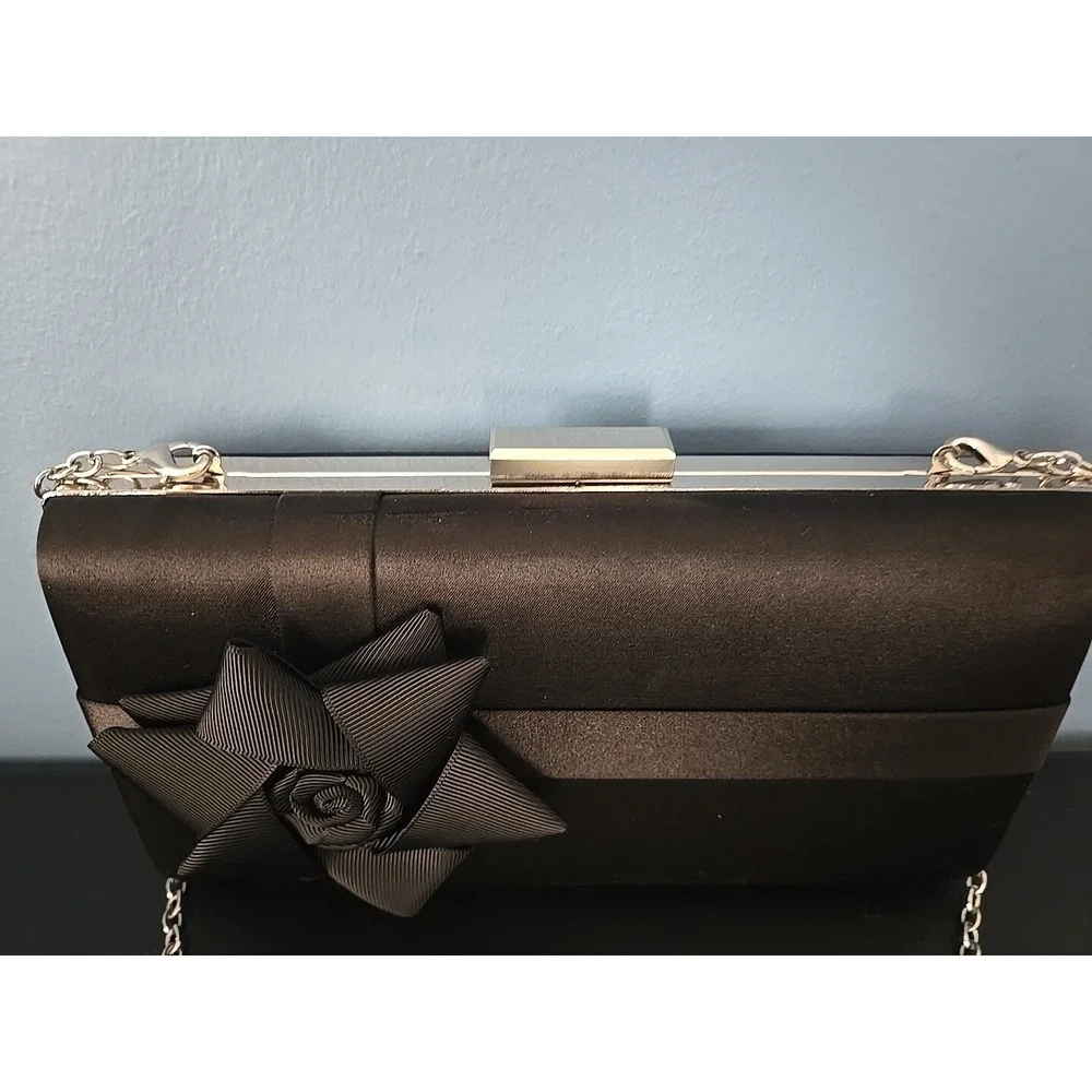 Charming Charlie Womens Black Clutch Bag Purse Handbag With Flower‎